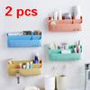 2pcs Kitchen Bathroom Nail-free Plastic Shelf with Hook Multifunctional Paste Hanging Cosmetic Debri