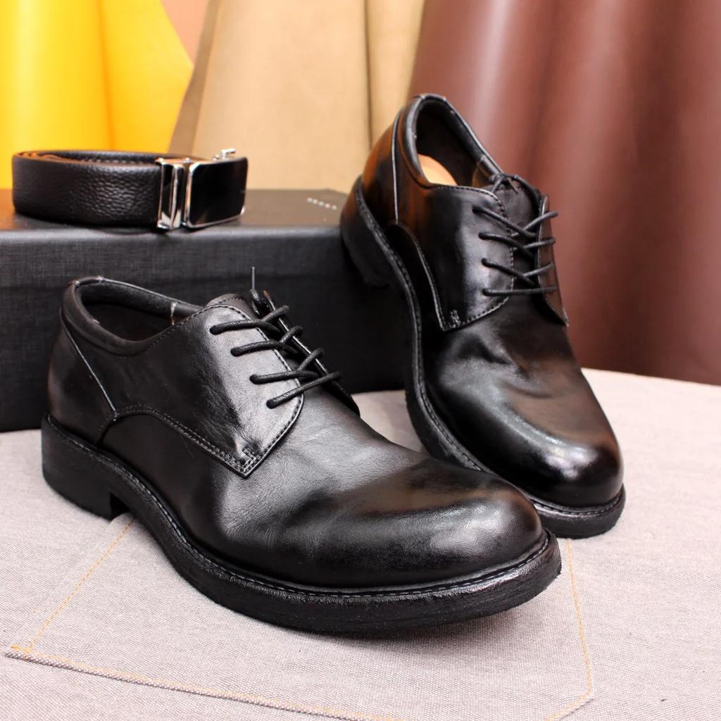 Модная мужская обувь ручной работы Goodyear, прошитая швом, дерби, формальная, из мягкой натуральной кожи, с круглым носком, удобная, нескользящая, повседневная обувь
