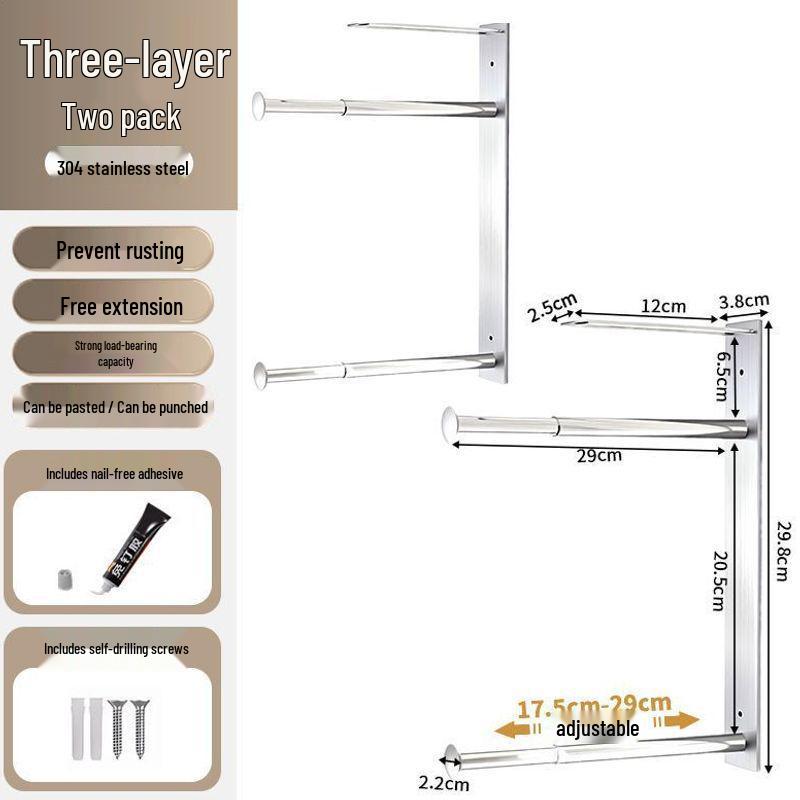 Retractable Punch-Free Wall-Mounted Clothes Drying Rack for Balcony