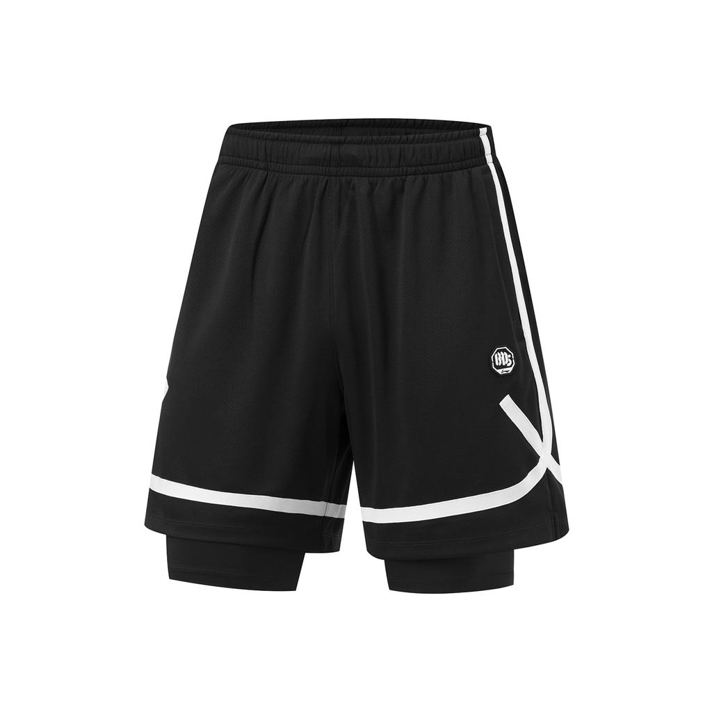 Li-Ning Anti-Five Series Spliced Mid-Rise Quick-Dry Cool Breathable Straight-Leg Sports Shorts Men Shorts Black AKSU701-3
