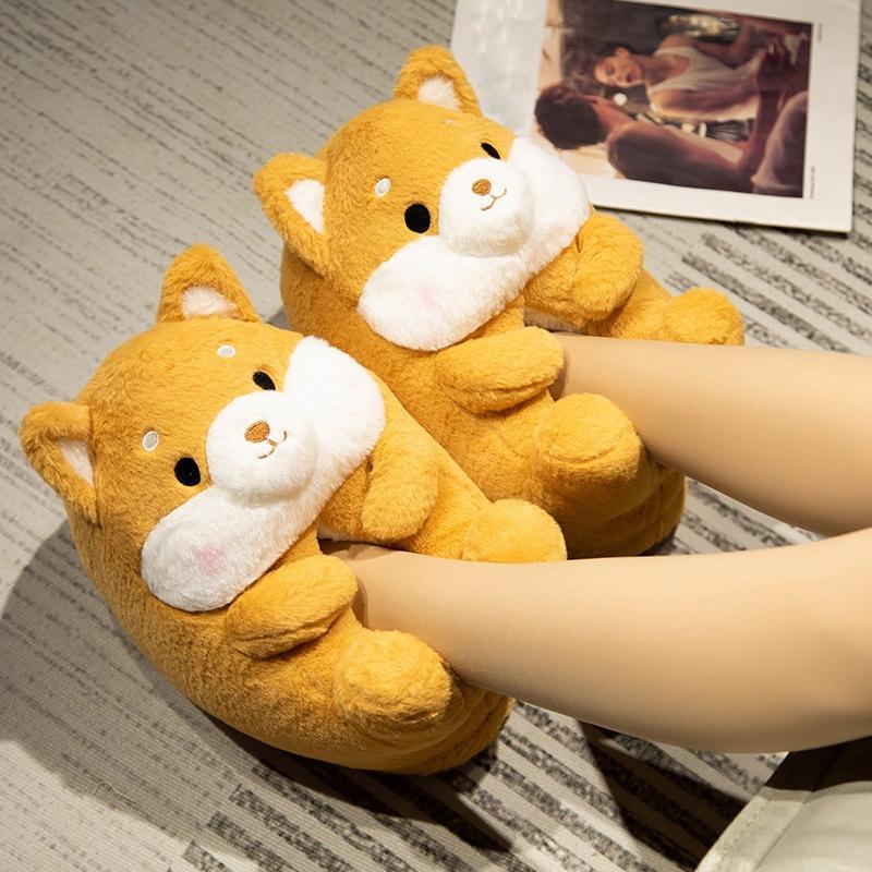 Funny Indoor Slippers Womens Winter Keep Warm Men Shoes Teddy Bear Non-slip Soft Slippes