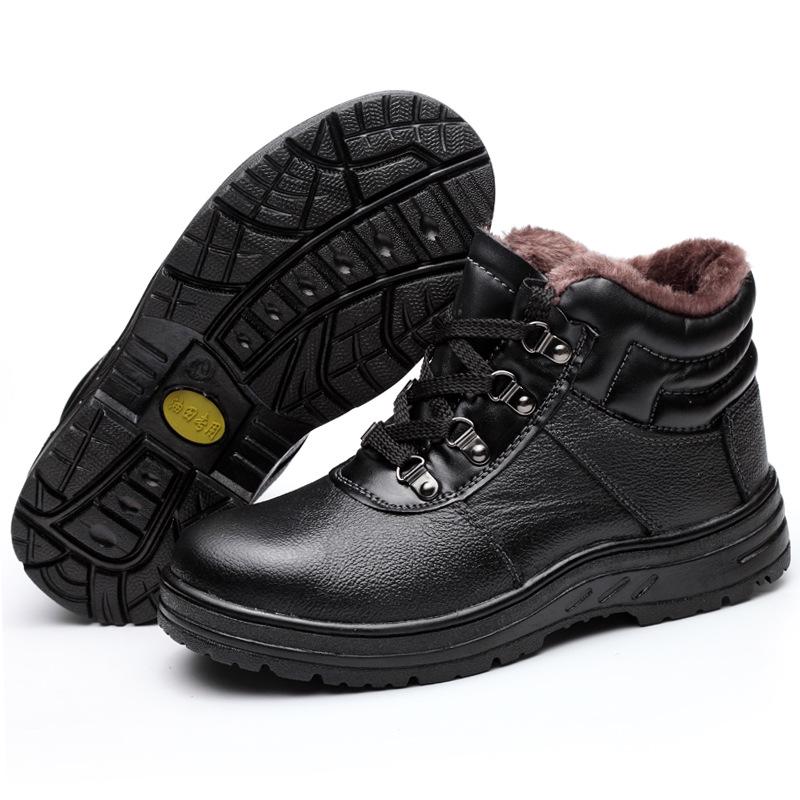 Winter Black Ankle Leather Safety Shoes Men Waterproof Shoes Thermal Cotton Boots