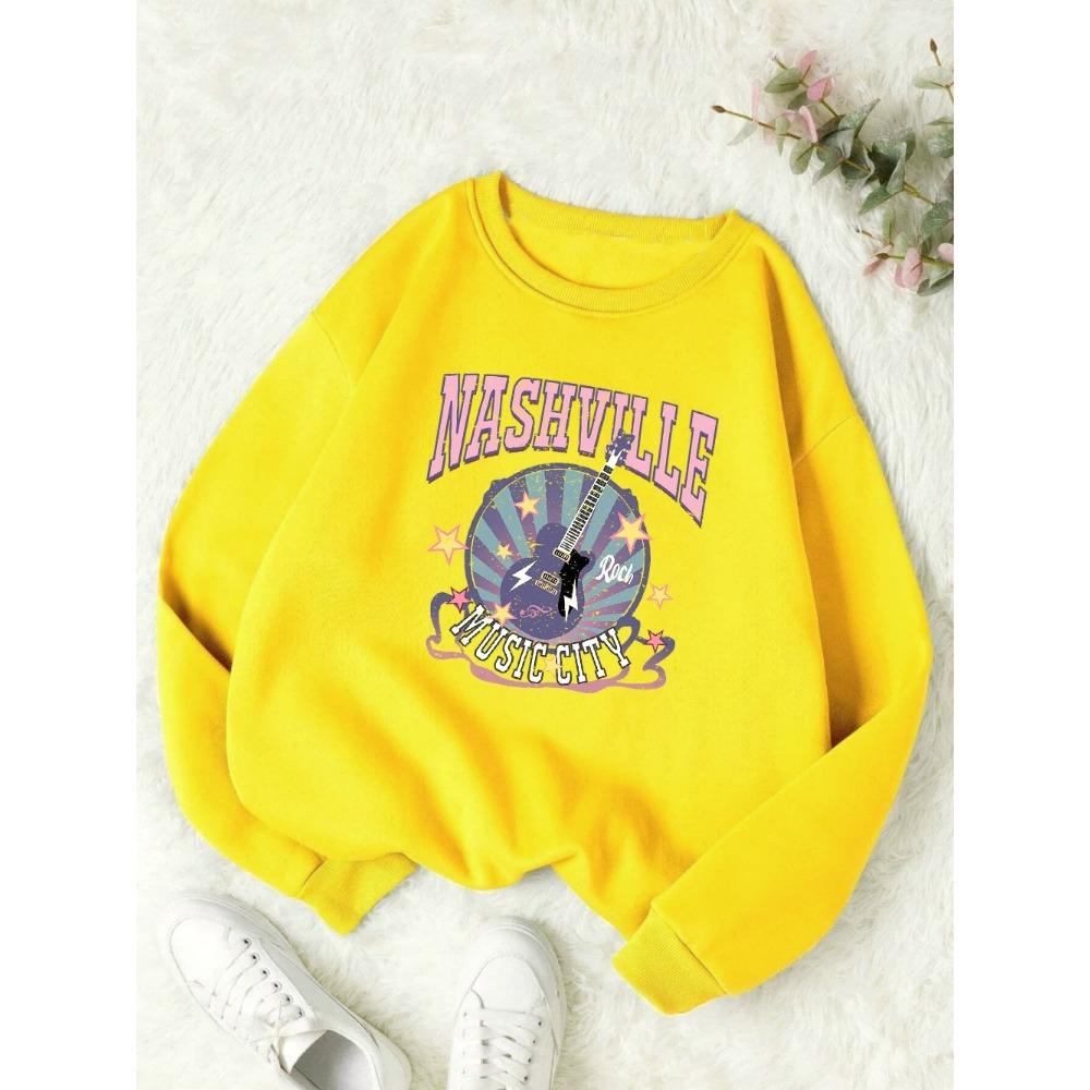 Street Woman Pullover Nashville Music Cith Poster Printing Hoodie Crewneck Loose Soft Sweatshirt Autumn Female Clothes