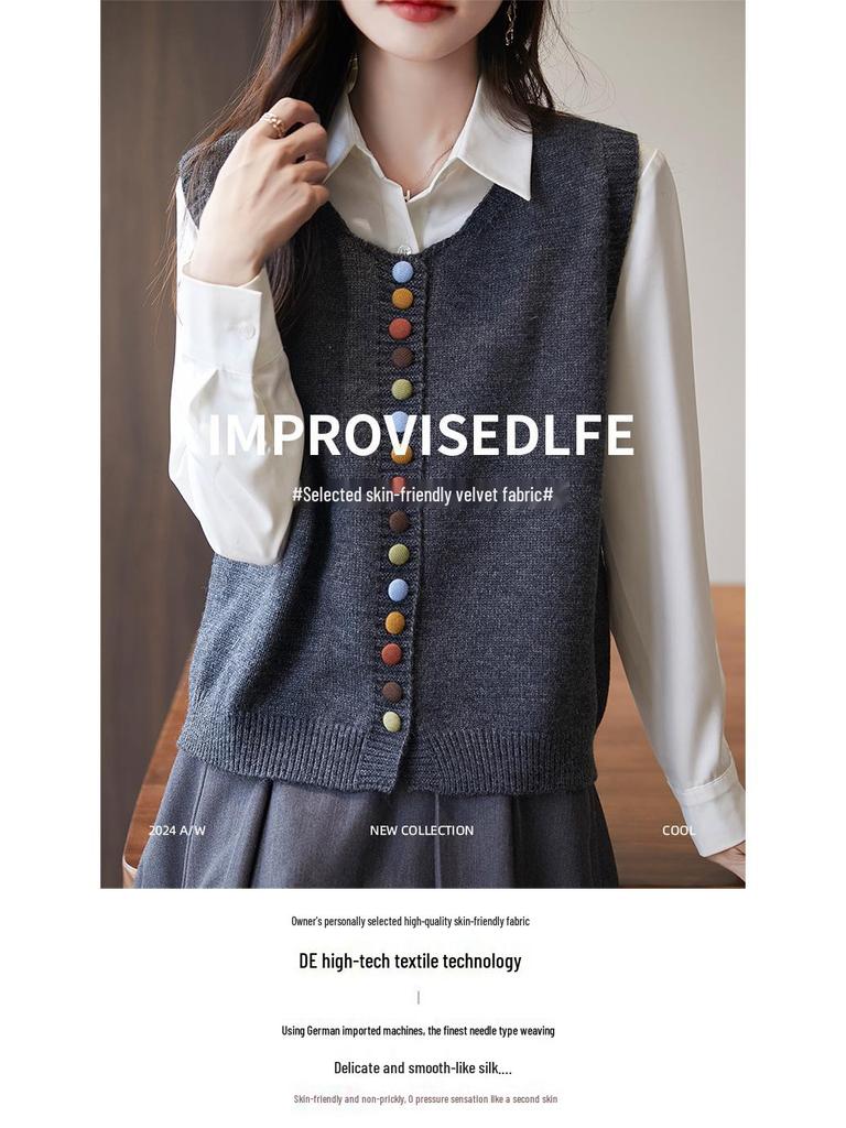 Women's French Retro Knit Vest: Round Neck, Sleeveless Tank Top, Autumn Layering Sweater 2025