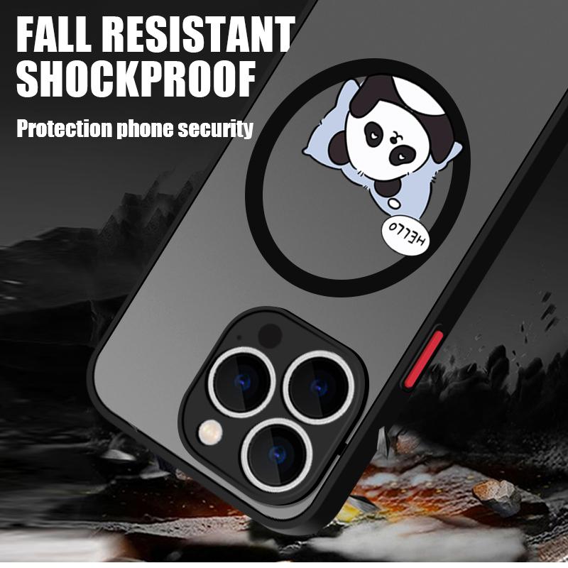 Магнитный чехол с рисунком спящей панды для iPhone 16 Pro 15 14 Plus 13 12 Pro Max 11, ударопрочный, прозрачный, с мягкими краями, акриловый, жесткий, защитный чехол для линз