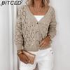 Women's Knit Cardigan - Oversized Lightweight Lace-Up Artistic Vintage V-Neck Long-Sleeve Jacket