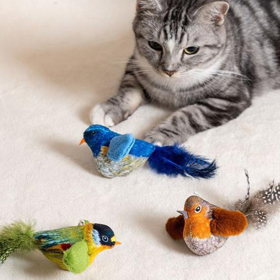 Interactive Chirping Bird Cat Toy Touch Activated Electric Bird Realistic Simulation Plush Bird Toy for Indoor Cats And Dogs