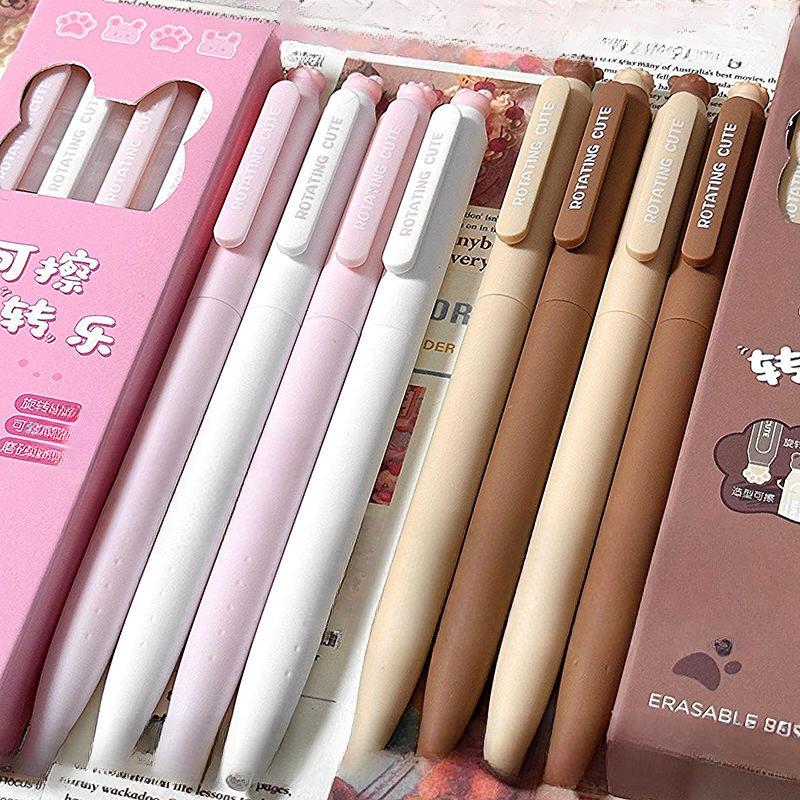 4pcs/set Cute Erasable Gel Pen Kawaii Cartoon Cat Pad Writing Pen for Student 0.5mm Blue/black Ink Erasable Stationery Pen