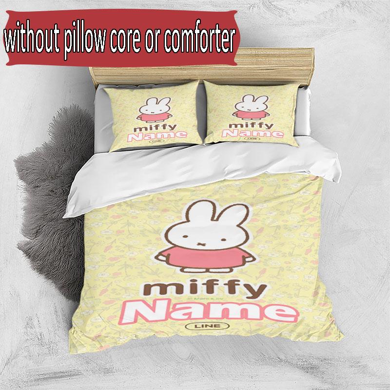 3pcs Duvet Cover Set (1*Duvet Cover + 2*Pillowcase, Without Core), Custom Name Miffy Pattern Bedding Set, Home Bedroom Decor Gift