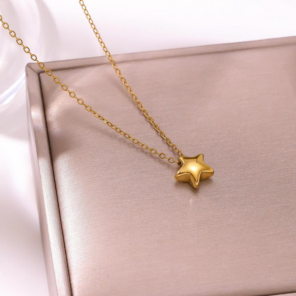 Lucky Star Позолоченная нержавеющая сталь 18 карат Звезда Ожерелье для женщин - Универсальная цепочка на ключицу