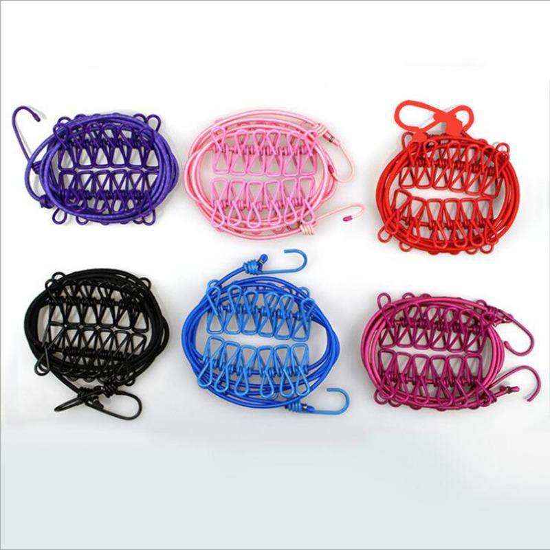 1Pc Clothesline for Outdoor Travel, Portable and Retractable Plastic, Windproof and Non-slip Elastic Hanger, Clothesline with 12 Clips