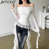 BITCED Осенний женский однотонный облегающий уличный топ с открытыми плечами, с длинными рукавами и открытой спиной