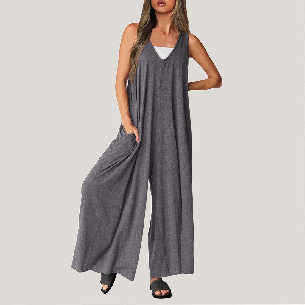 Women's Casual Summer Loose Jumpsuit Sleeveless Tank Top V Neck Wide Leg Jumpsuit Women's Work Wear Jumpsuit