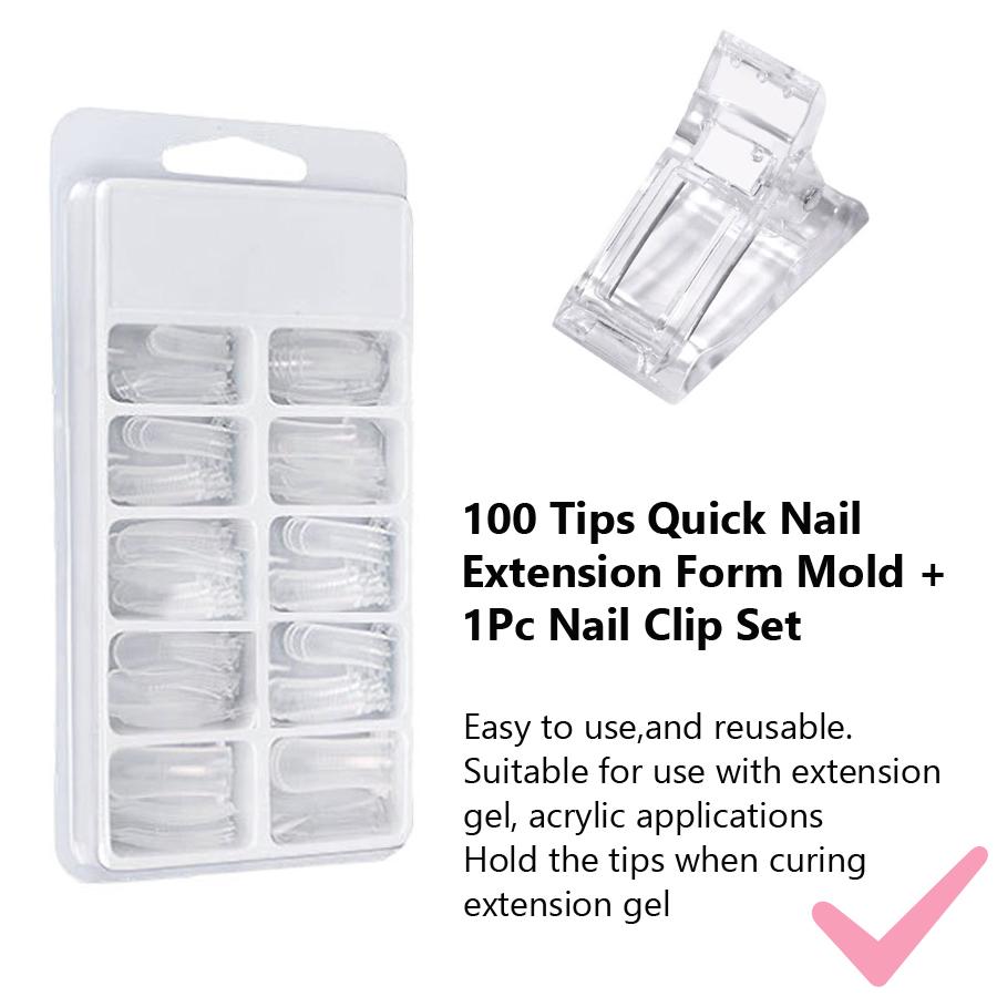 100 шт. формы для дизайна ногтей, акриловые накладные накладные формы для наращивания кончиков + зажим для наращивания кончиков, сделай сам