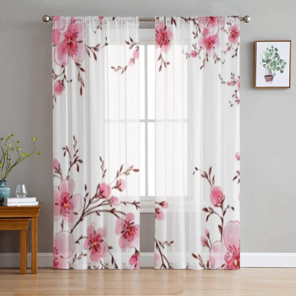 Beautiful Blooming Branches Tulle Window Curtain For Living Room Bedroom Voile Sheer Curtains Kitchen Treatments Drapes