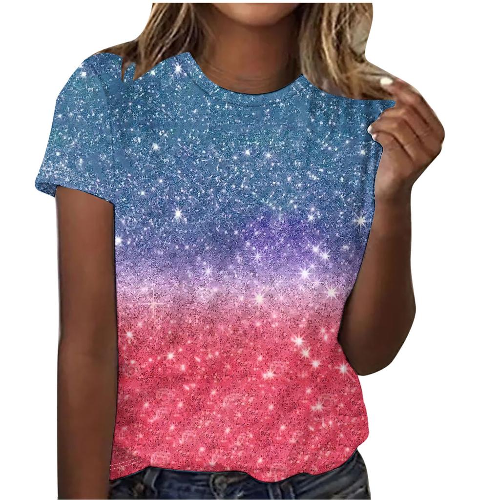 Summer Round Neck Beautiful Floral Print Top Fashionable Casual Short Sleeved Women's T-shirts
