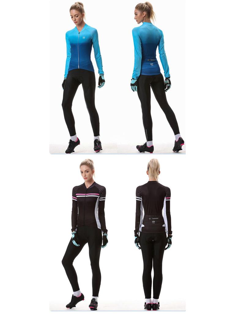 XINTOWN Women's Long Sleeve Plus Size Cycling Jersey - European & American Style, Printed Design