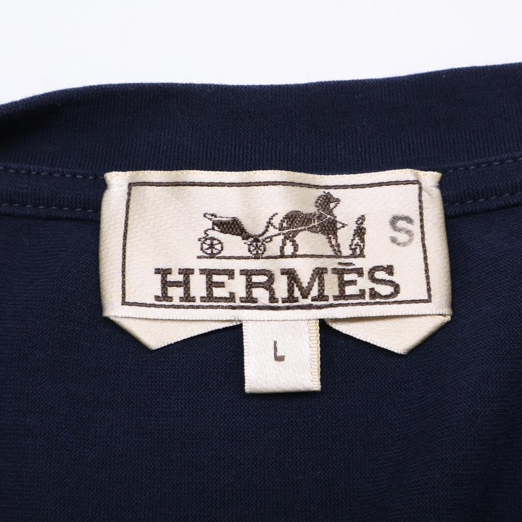 HERMES 20Stainless Steel 01-5773 Cotton Crew Neck Short Sleeve Pocket Top tops L NavyUsed