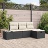 Garden Sofa Set with Cushions 4 pcs Black Poly Rattan