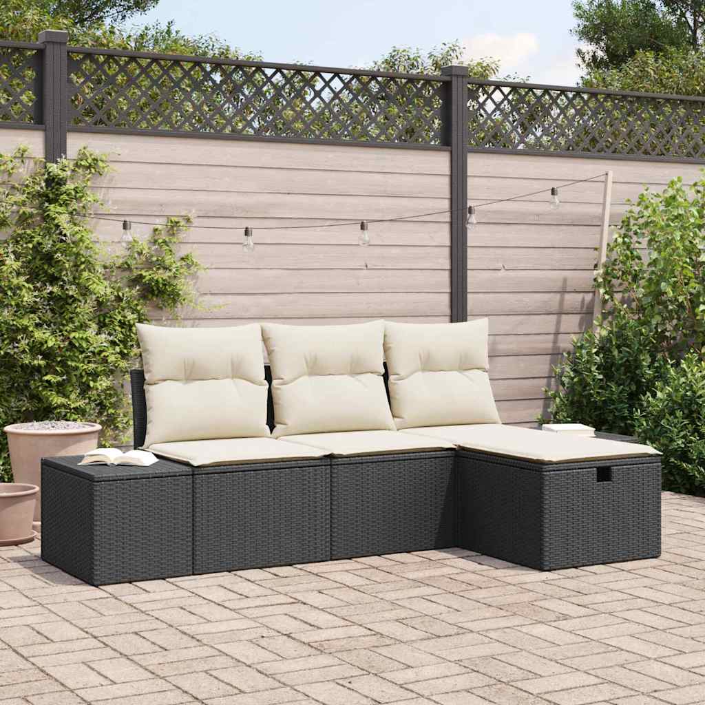 Garden Sofa Set with Cushions 4 pcs Black Poly Rattan