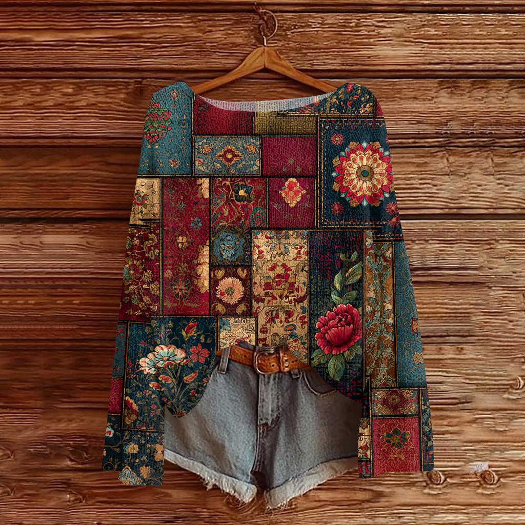 Женский легкий свитер повседневный с длинным рукавом вязаный винтажный с цветочным принтом пуловер