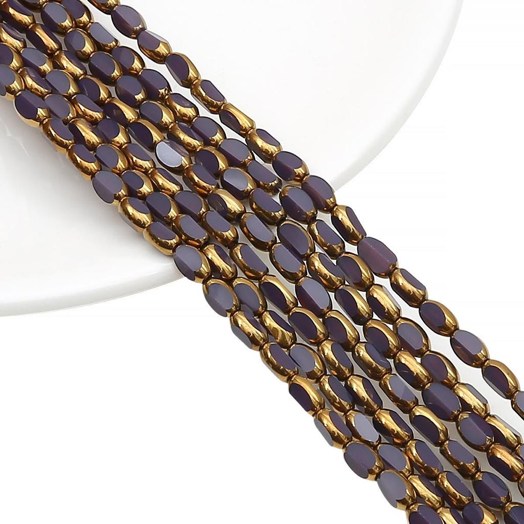 Овальные ограненные стеклянные кристаллы с золотистой окантовкой, в форме рисовых зерен, для изготовления украшений