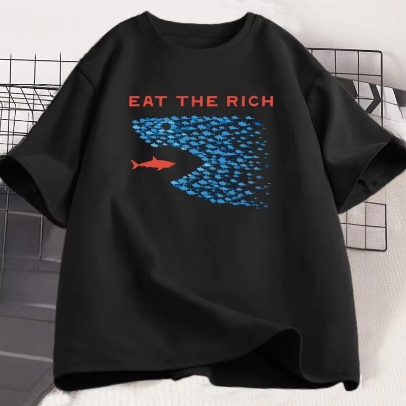 Eat The Rich T Shirt Unisex Unisex Funny Letter Printed Vintage Graphic Tees Male Unisex 2026 Summer Cotton Loose Streetwear Tops
