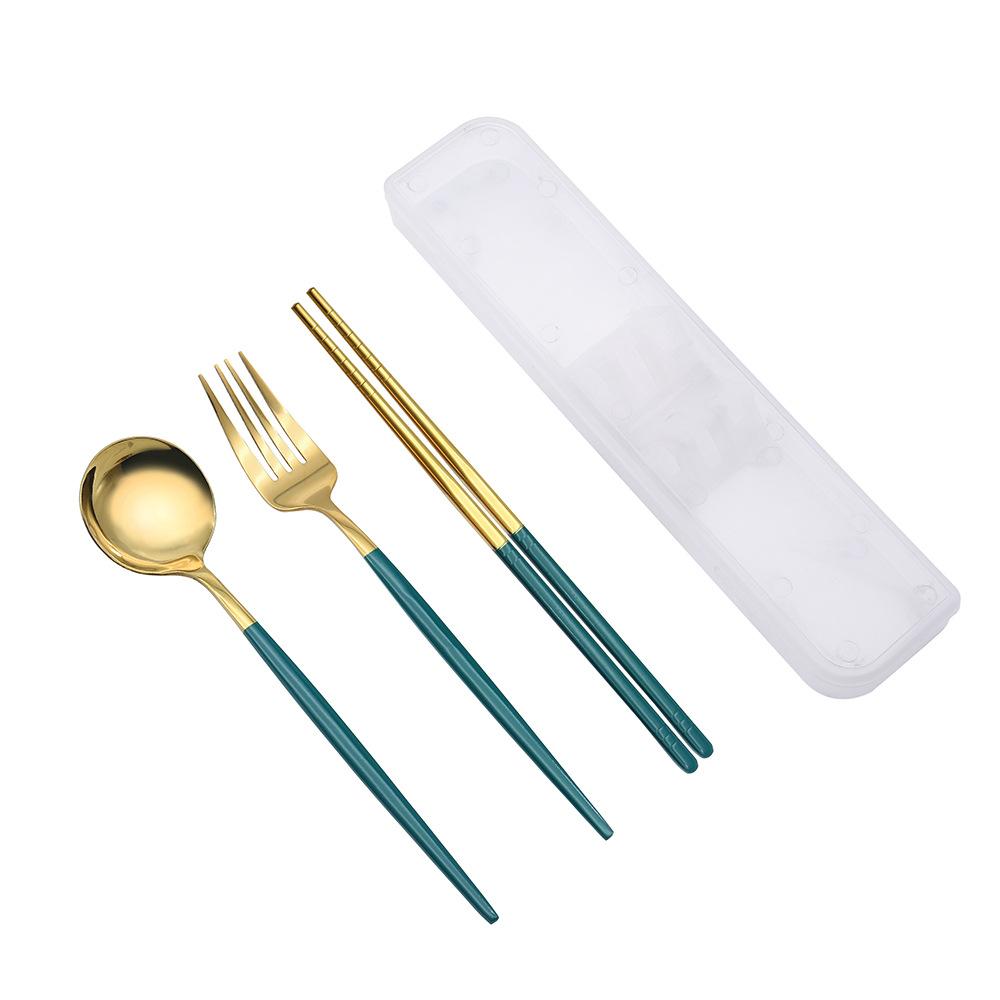 3 Pcs Spoon Fork Chopsticks Set With Storage Box Stainless Steel Coffee Snacks Fruit Dessert Fork Spoon Kitchen Teaspoon Set