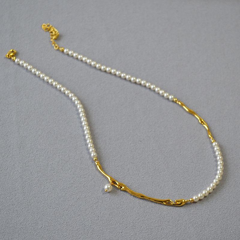 Vintage French Brass & Gold-Plated Pearl Branch Necklace for Women