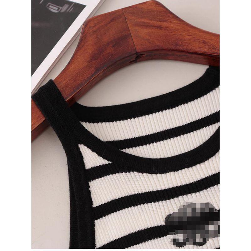C's Narrow Shoulder Halterneck Stripes Vest Export Accessible Luxury High Elastic Silm Slimming Knitted Sling Tops Women