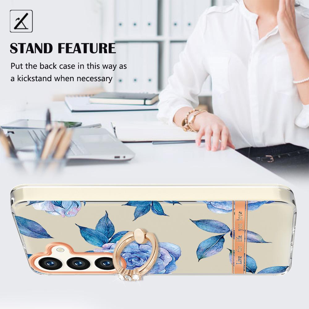 Ремешок со съемной пряжкой в ​​виде синего цветка, кольцо против падения или прозрачный чехол с гладким дизайном для Samsung iPhone Xiaomi Redmi Oppo Moto Nokia...