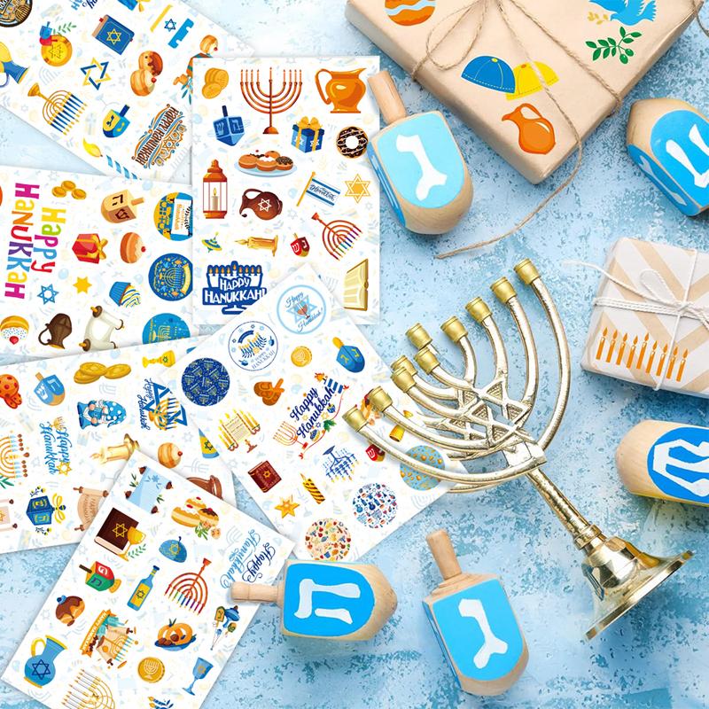 6/12 листов наклеек Happy Hanukkah еврейские свечи бумажные этикетки для подарочной коробки украшения своими руками детские принадлежности для вечеринки в честь Хануки