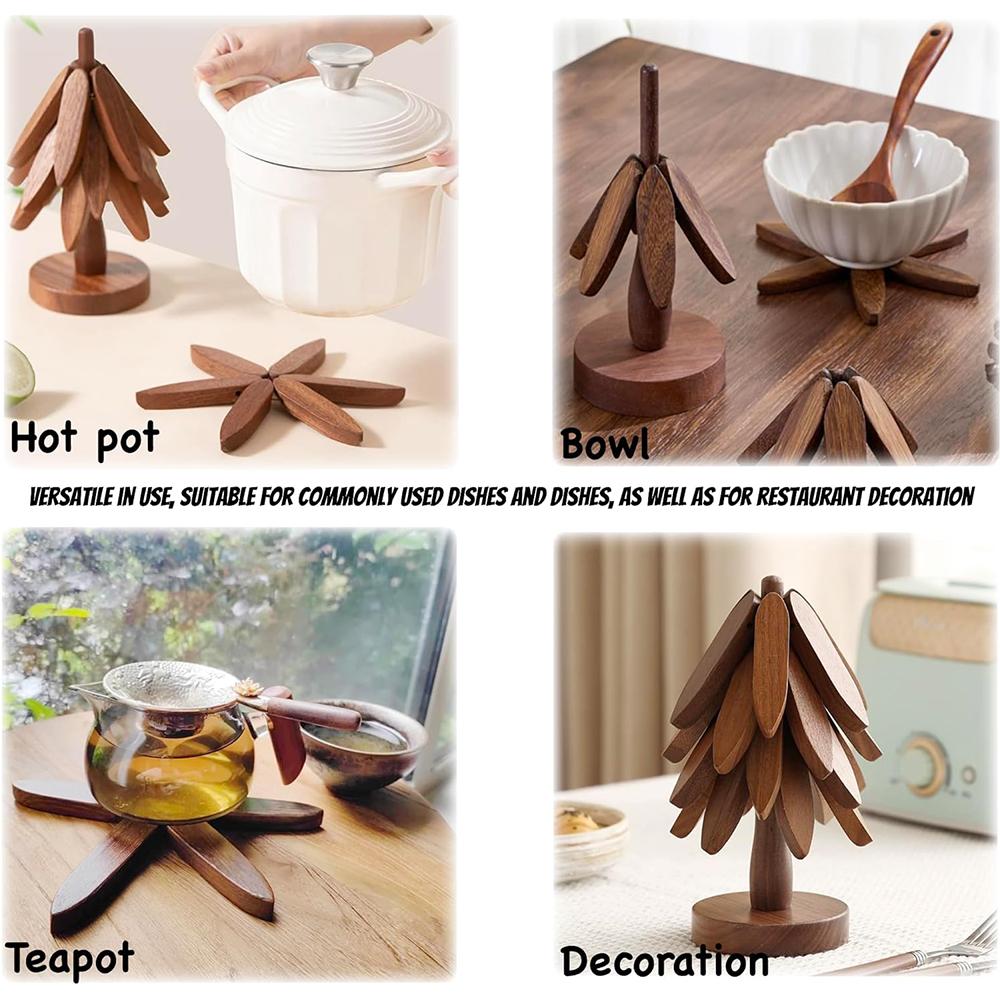 Набор деревянных подставок под горячее с 4 деревянными подставками + 1 подставка (Ореховое дерево)