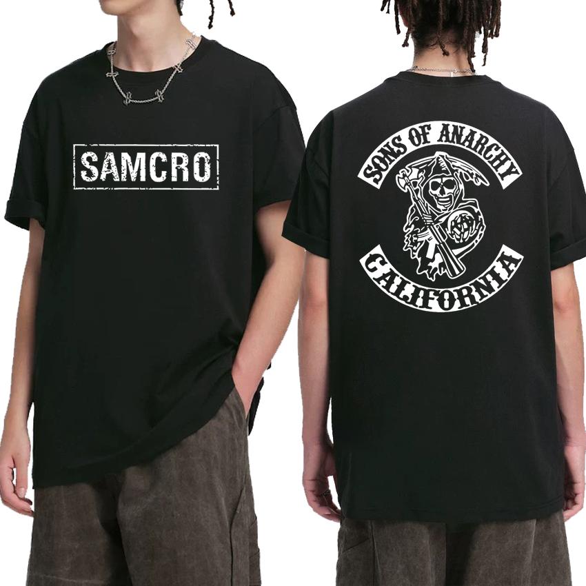 2025 Hip Hop Vintage T Shirt Men Women Sons of Anarchy SAMCRO Double Sided Print Short Sleeve T-shirts Unisex 100% Cotton Tops