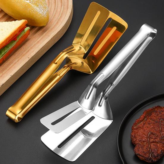 Stainless Steel Food Clip Hollow Long Anti-slip Handle Anti-scald Multifunctional Steak Meat Fish Frying Barbecue Serving Clamp Tong Spatula