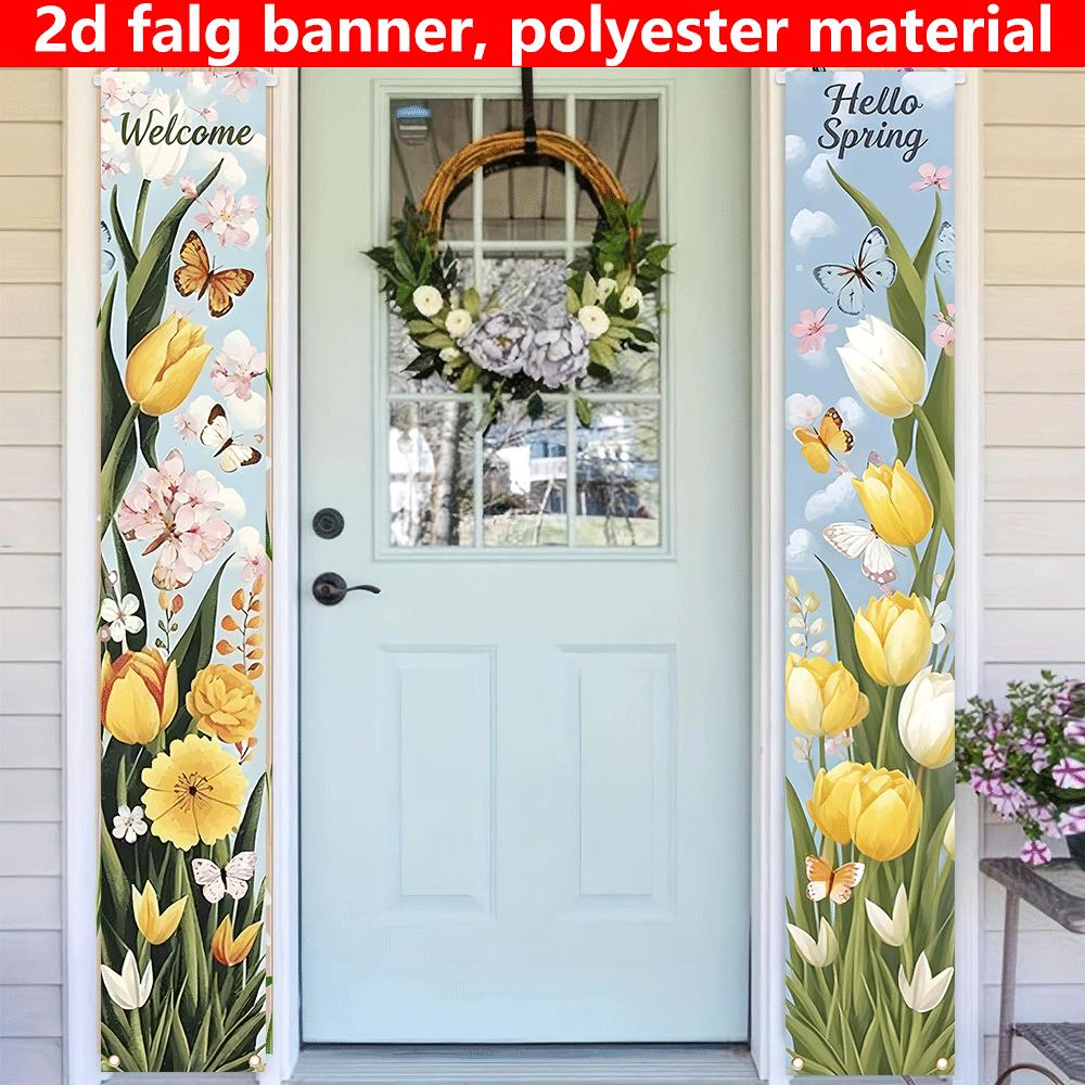 Spring Porch Sign Scene Welcome Spring 1 Pair 30x180cm Indoor Outdoor Decor
