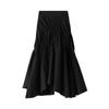 Qooth Women Ins Solid Color Pleated Asymmetrical A-line Skirt Casual High Waist Mid-length Long Skirt For Spring Summer QT2044