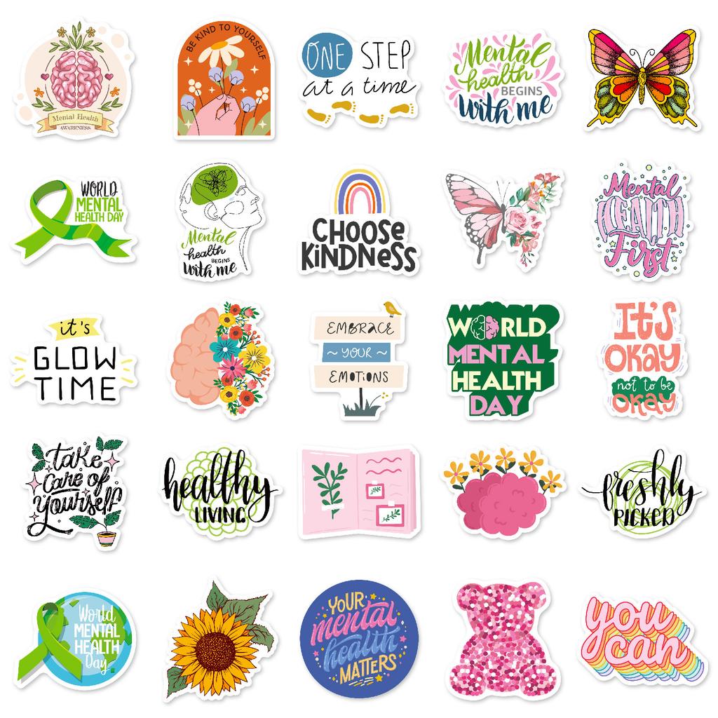 50 Наклеек о ментальном здоровье Мультяшный Сяоцин Английские короткие предложения Скейтборд Водный стакан Водонепроницаемая декоративная наклейка