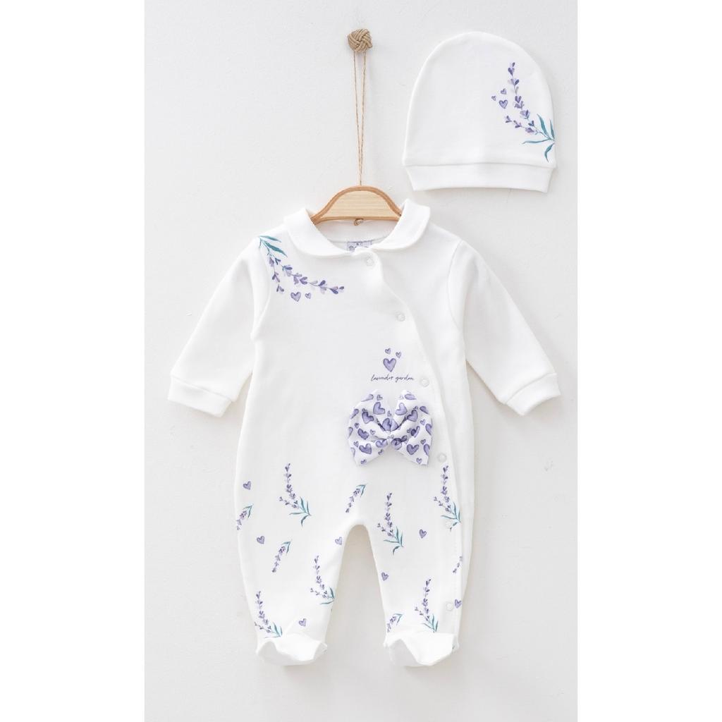 Комплект комбинезонов с шапочкой из 100 % хлопка для маленьких девочек Lavender Garden, бежевый