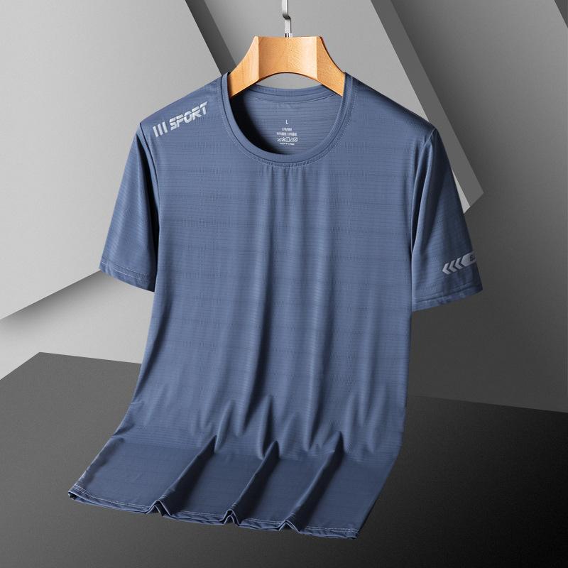 Крутая футболка из ледяного шелка с коротким рукавом, мужская футболка с короткими рукавами и фитнес-футболкой больших размеров, топ