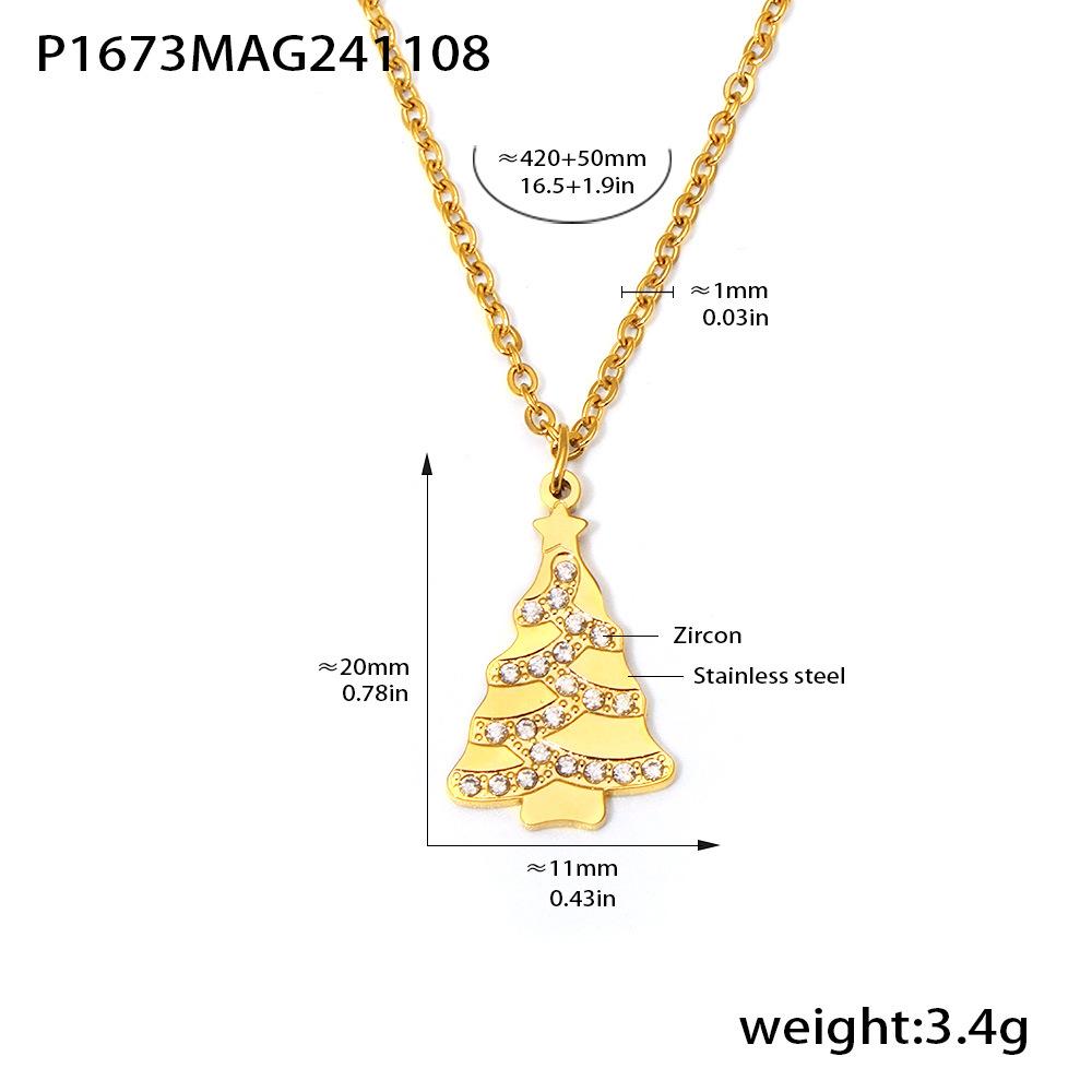 Gold-Plated Sugar Cube Christmas Tree Pendant Necklace with Zircon Inlay - Romantic Gift for Girlfriend