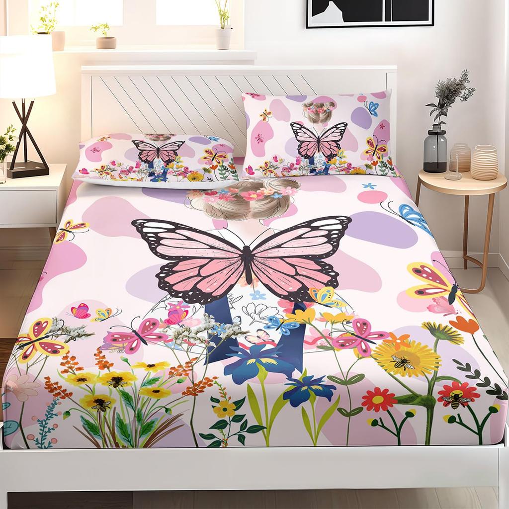 Multi-Color Butterfly Pattern Bed Hat Three-Piece Digital Printing Bedding Bed Hat Three-Piece Set Children And Adults
