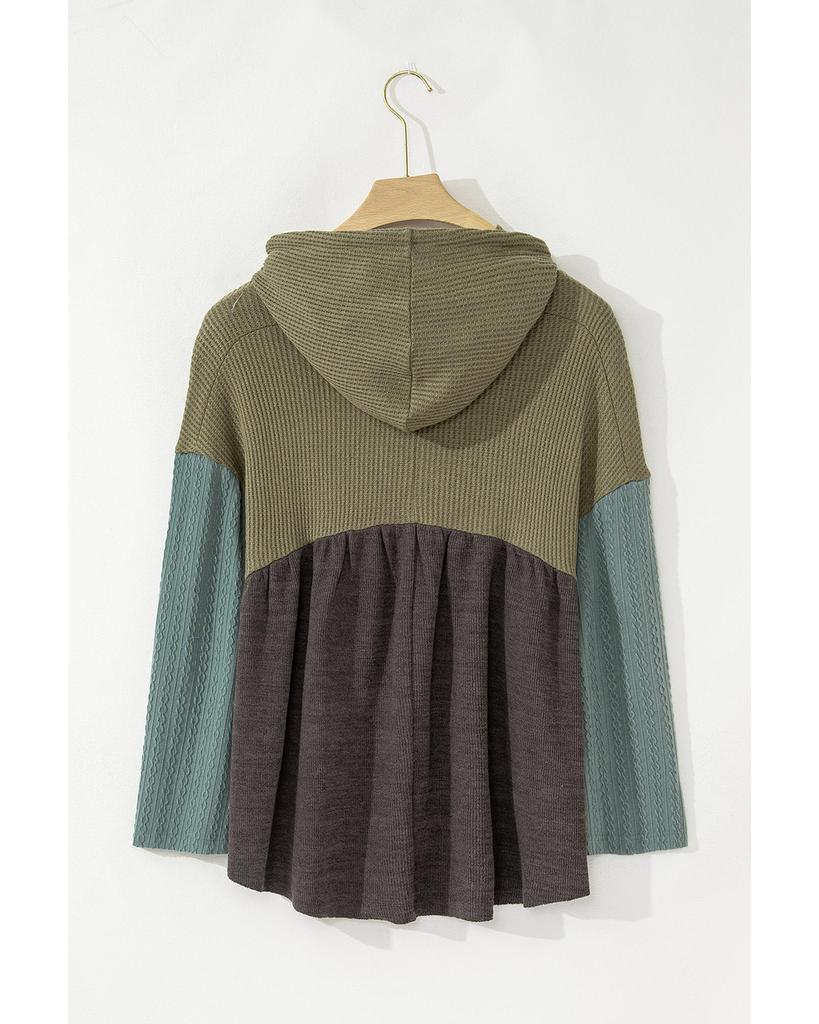 Azura Exchange Лаврово-зеленый смешанный текстурированный цветной пэчворк с широкими рукавами, потертостями, высоким и низким вырезом, капюшоном