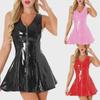"2025 Women's European & American Party Dress - Sexy Shiny PU Zipper Vest A-Line Short Skirt"