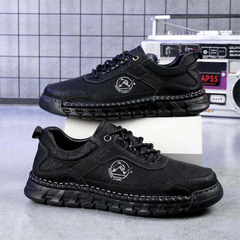 Fashion Mens Leather Shoes High Quality Luxury Outdoor Comfortable Handmade Soft Bottom Ankle Non-slip Flats Mens Casual Hiking Shoes