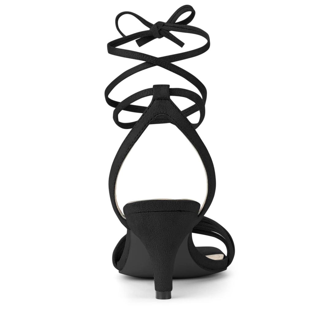 Allegra K Women's Lace-Up Sandals, Open Toe, Stiletto Heel, Black, Size 24.0 cm