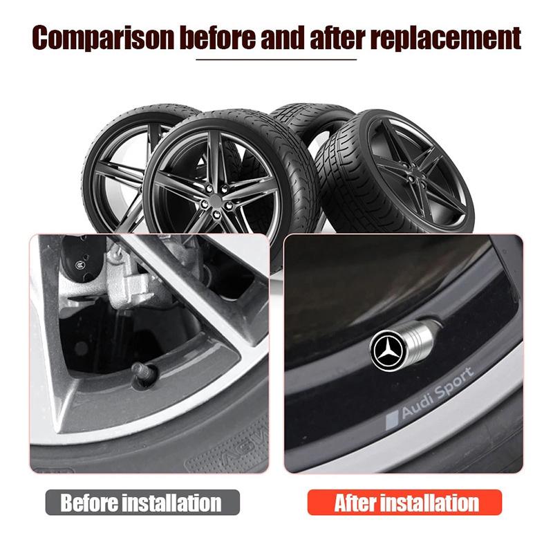 CSD1 4Pc Car Wheel Tire Valve Caps Air Stem Tyre Plug Accessories For Mercedes-Benz W203 W204 W205 W212 W213 W166 W176 W167 W177 W223