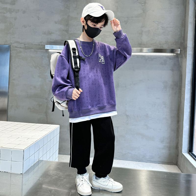 Детская одежда Костюмы для мальчиков Большие детские весенние и осенние свитера с принтом в виде букв, комплект из двух частей