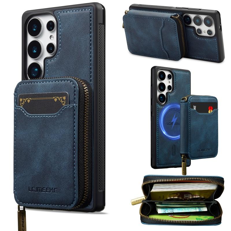 Съемный кожаный чехол-кошелек с поддержкой MagSafe для Samsung Galaxy S26 S25 Edge S24 Ultra S23 S22 Plus S21 S20 FE A17 A37 A57