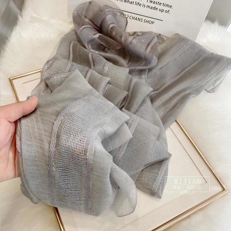 New Silk Mulberry Silk Wool Scarf, Thin Autumn and Winter Fashion Scarf with Gold Thread Stripes, Foreign Silk Scarf